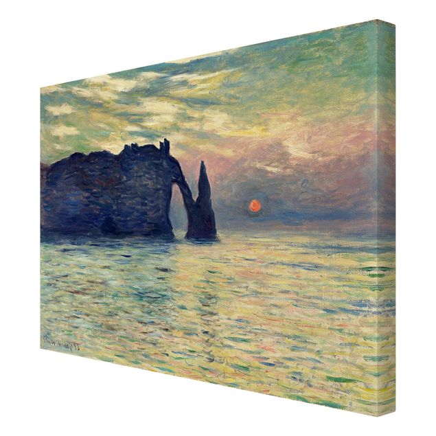 Lienzos de puesta de sol Claude Monet - The Cliff, Étretat, Sunset