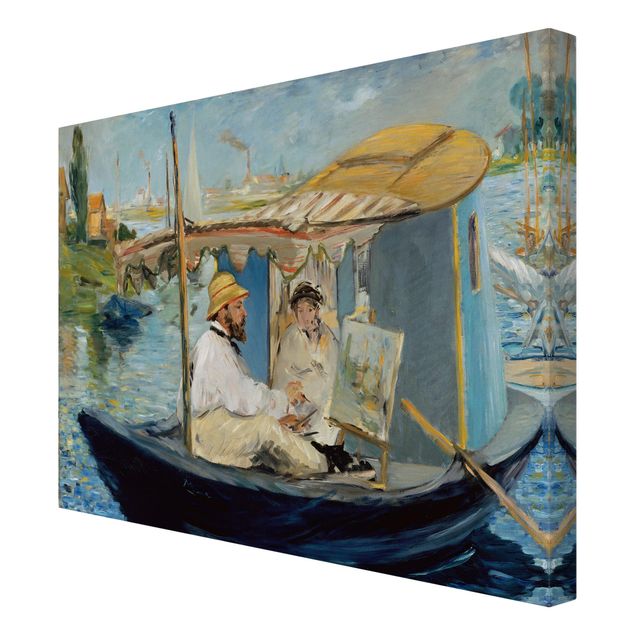 Lienzos de cuadros famosos Edouard Manet - Claude Monet Painting On His Studio Boat