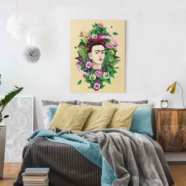 Láminas cuadros famosos Frida Kahlo - Frida, Äffchen und Papagei