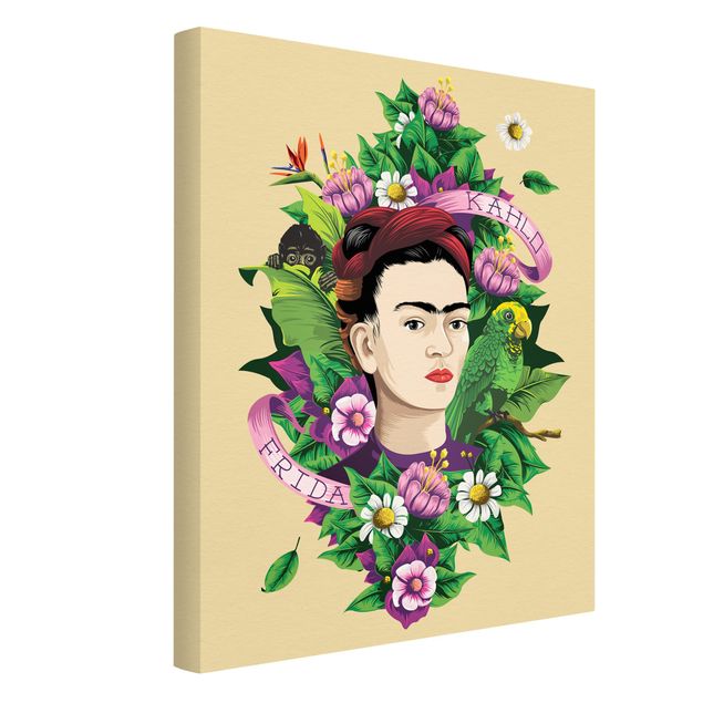 Láminas de cuadros famosos Frida Kahlo - Frida, Äffchen und Papagei