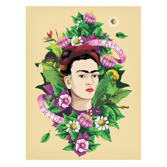 Cuadro retratos Frida Kahlo - Frida, Äffchen und Papagei