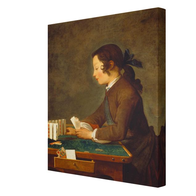 Lienzos de cuadros famosos Jean-Baptiste Siméon Chardin - Young Girl (young Boy?) builds a House of Cards