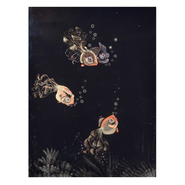 Estilos artísticos Jean Dunand - Underwater Scene with red and golden Fish, Bubbles