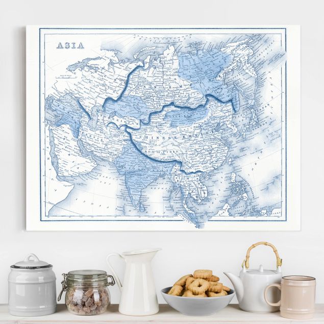 Lienzos de mapamundi Map In Blue Tones - Asia