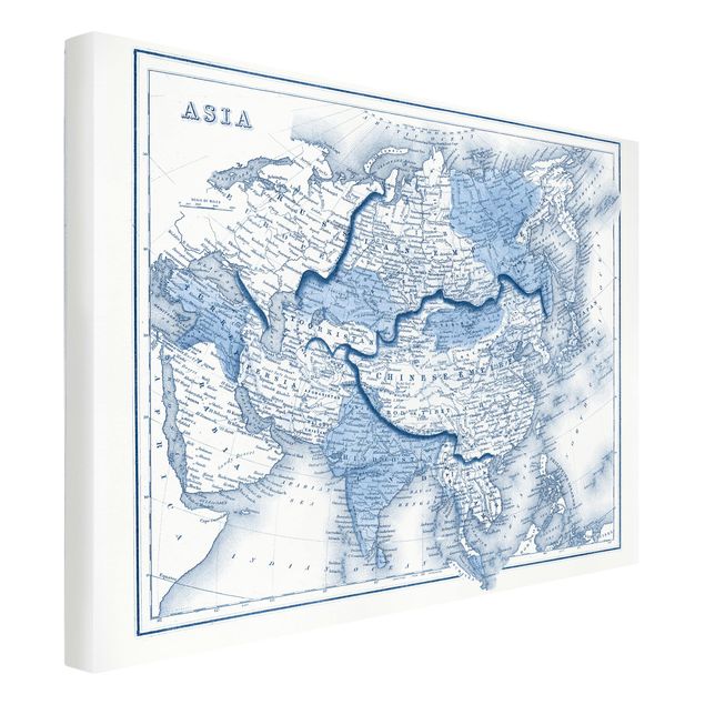 Lienzo vintage Map In Blue Tones - Asia