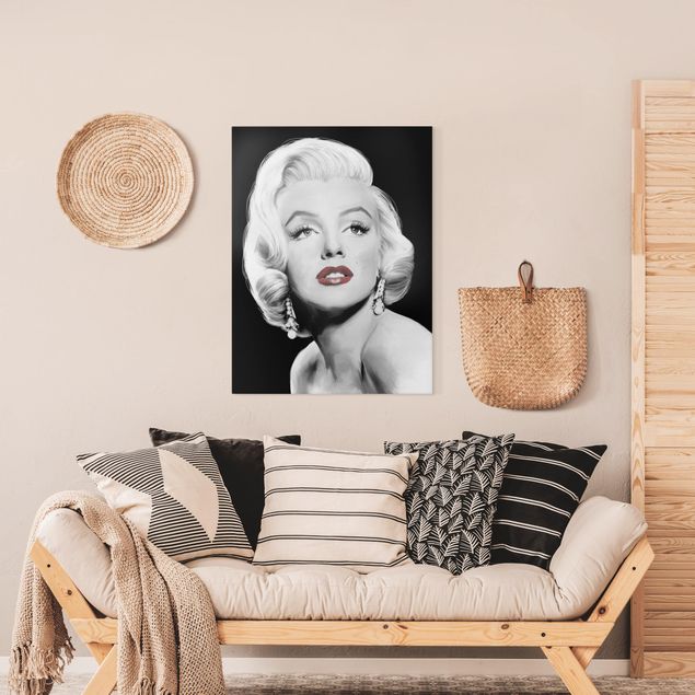 Lienzos en blanco y negro Marilyn With Earrings