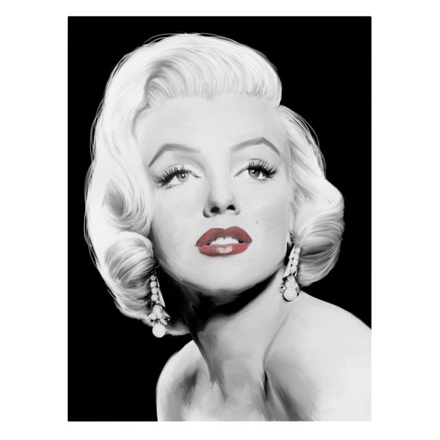 Cuadros modernos blanco y negro Marilyn With Earrings