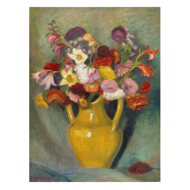 Lienzos flores Otto Modersohn - Colourful Bouquet in Yellow Clay Jug