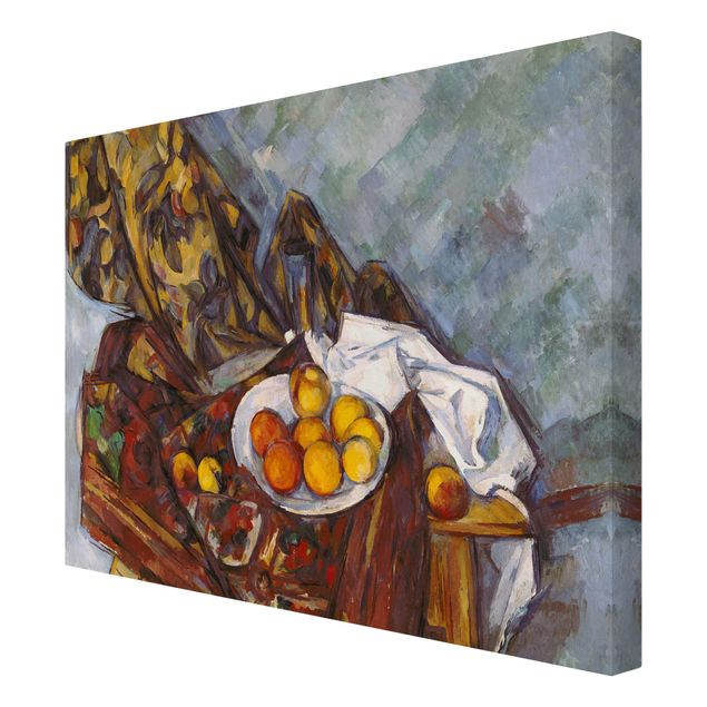 Lienzos de cuadros famosos Paul Cézanne - Still Life, Flower Curtain, And Fruits