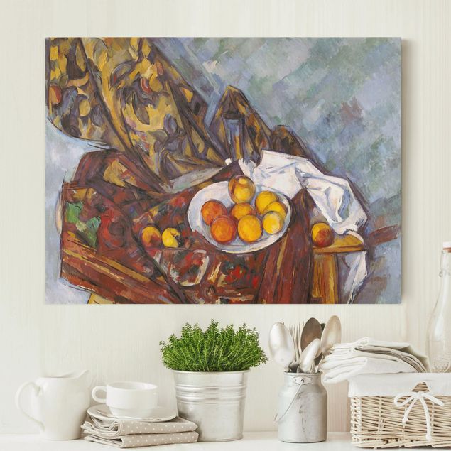 Decoración de cocinas Paul Cézanne - Still Life, Flower Curtain, And Fruits