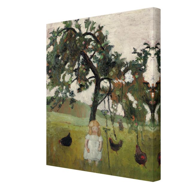Láminas de cuadros famosos Paula Modersohn-Becker - Elsbeth with Chickens under Apple Tree