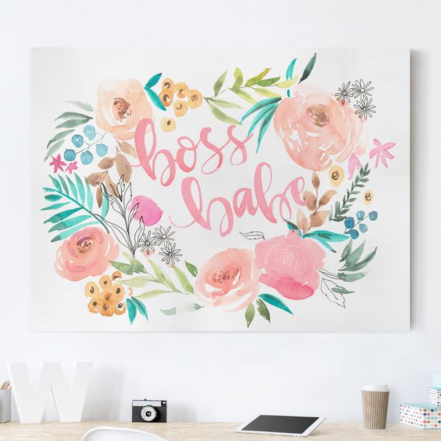 Cuadros en lienzo de flores Pink Flowers - Boss Babe