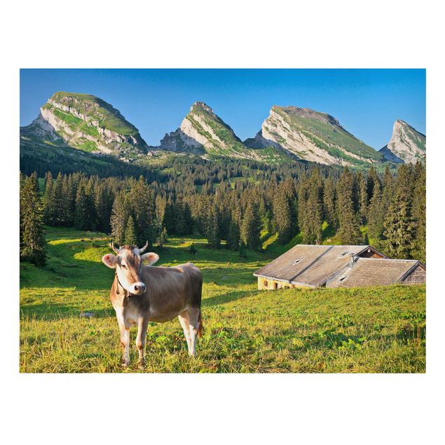 Cuadros de paisajes de montañas Swiss Alpine Meadow With Cow