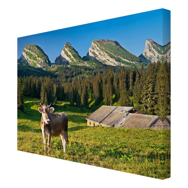 Cuadros de paisajes naturales  Swiss Alpine Meadow With Cow