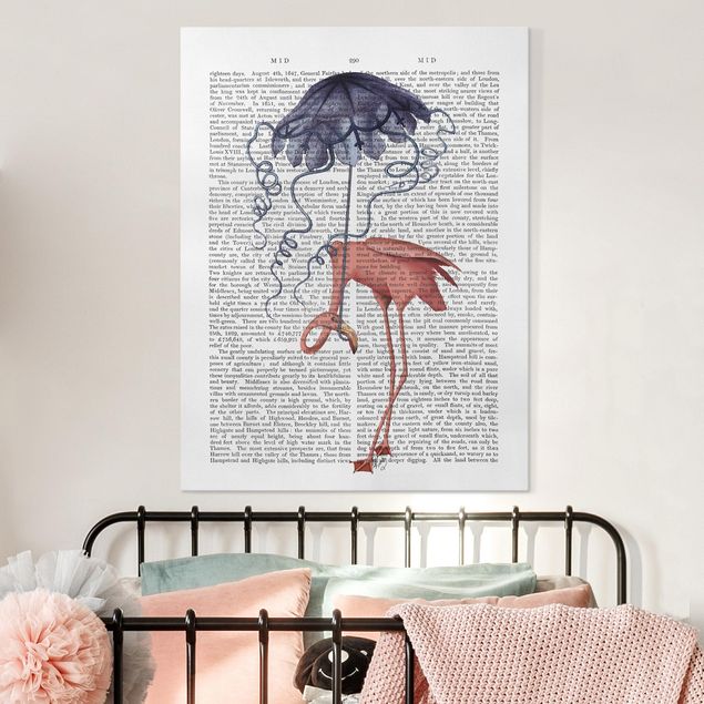 Lienzos de aves Animal Reading - Flamingo With Umbrella