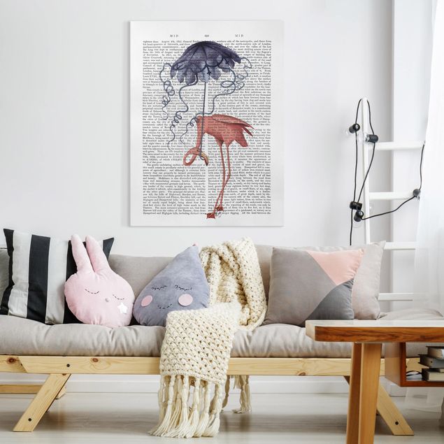 Lienzos frases Animal Reading - Flamingo With Umbrella