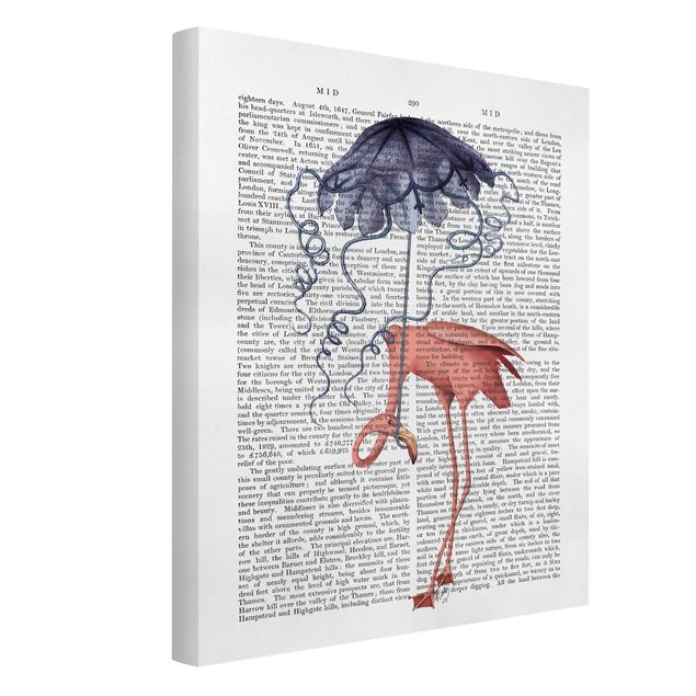 Lienzos animales Animal Reading - Flamingo With Umbrella