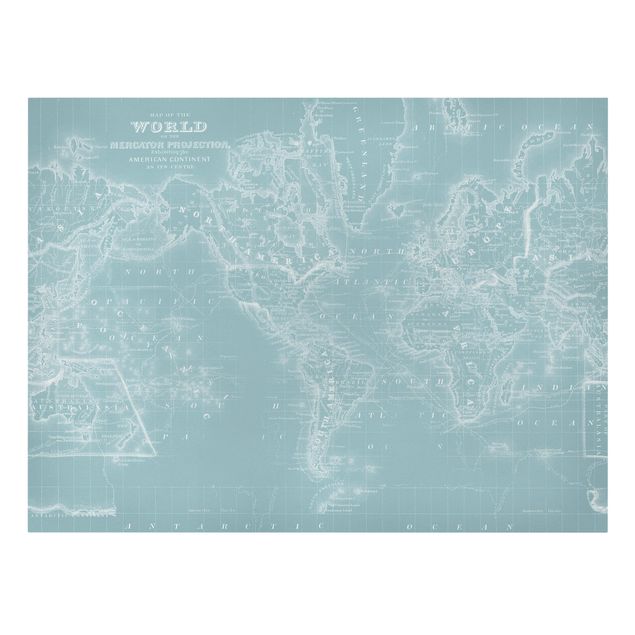 Cuadros azules World Map In Ice Blue