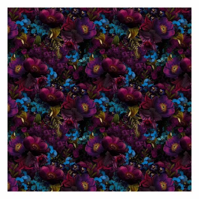 Papel pintado Purple Blossoms With Blue Flowers