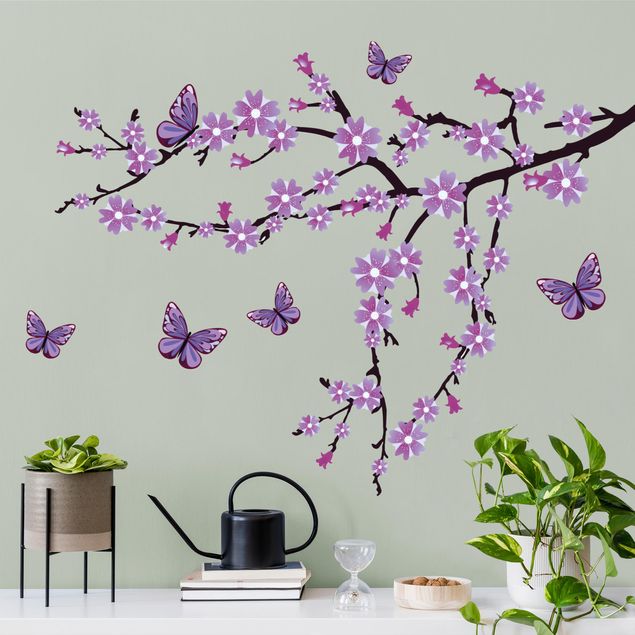 Vinilo árbol pared Purple flower branch