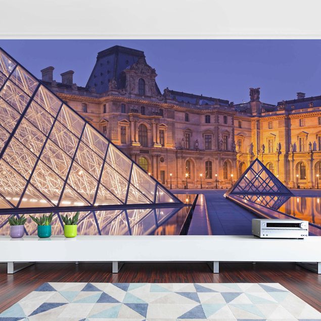 Papel pintado salón moderno Louvre Paris At Night