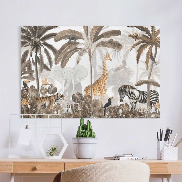 Lienzos de jirafas Majestic animal world in the jungle sepia