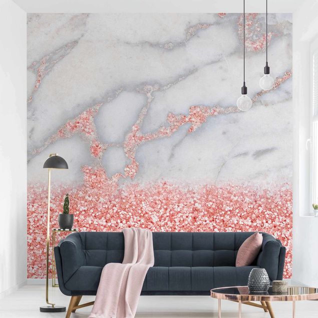 Papeles pintados modernos Marble Look With Pink Confetti