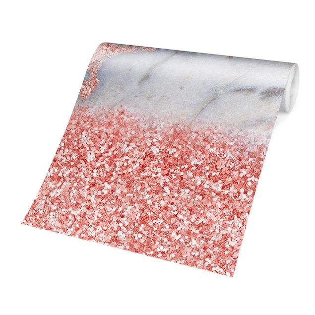 Papel pintado piedra Marble Look With Pink Confetti
