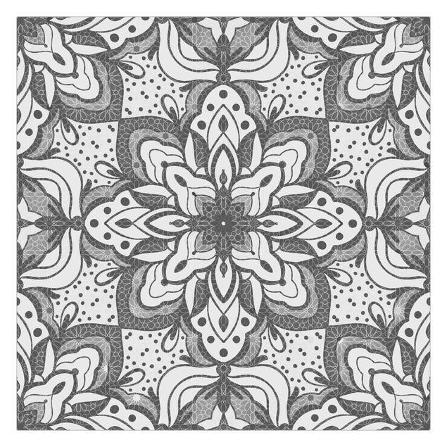 Papel pared gris Mandala With Grid And Dots In Gray