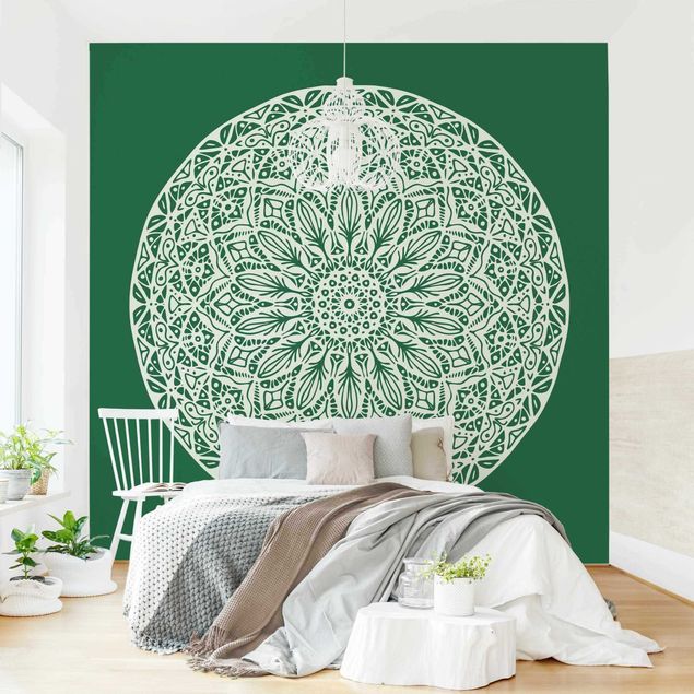 Papel pintado adornos Mandala Ornament Green Backdrop