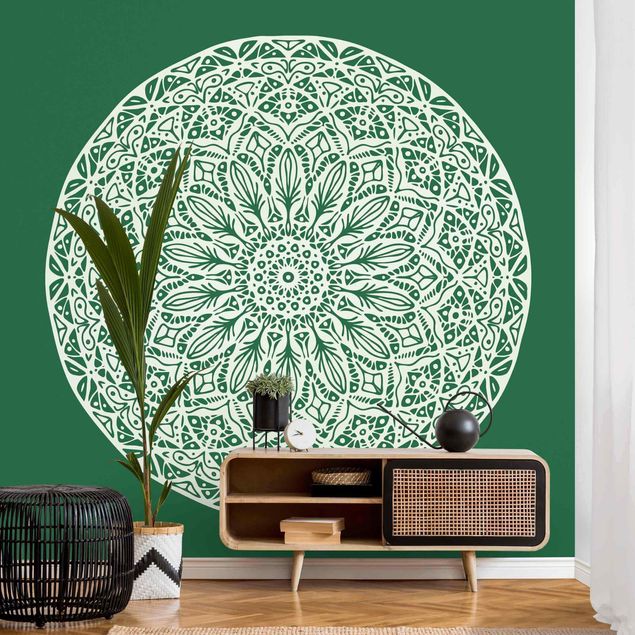Papel pintado moderno Mandala Ornament Green Backdrop