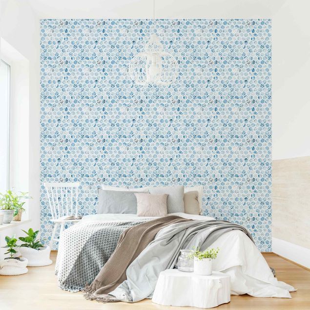Papel pared geométrico Marble Hexagons Blue Shades