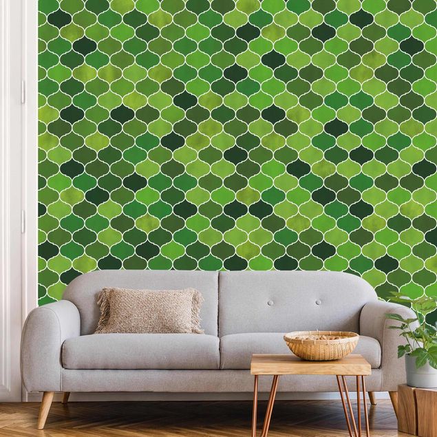 Papel pintado con patrones Moroccan Watercolour Pattern Green