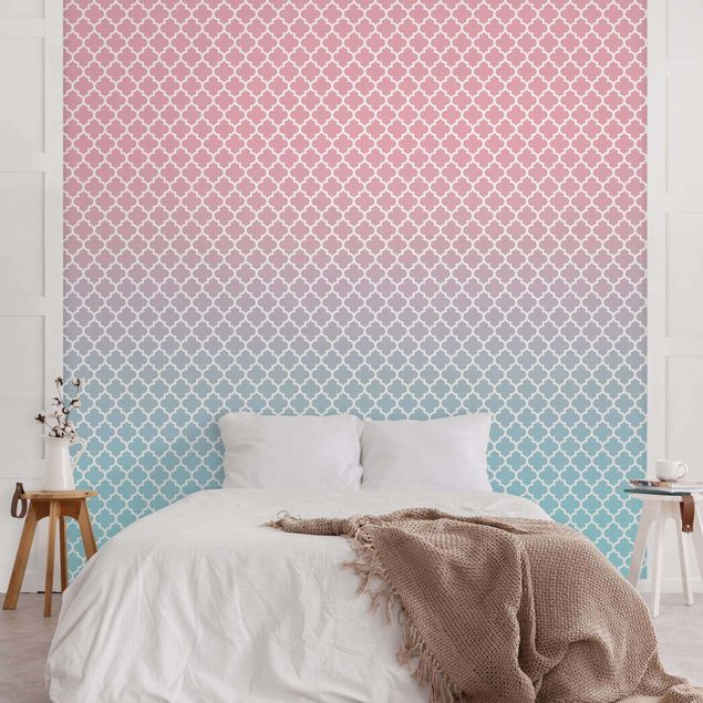 Papel pintado moderno Moroccan Pattern With Gradient In Pink Blue