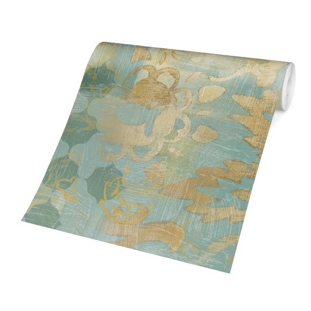 Papel pintado moderno Moroccan Collage In Gold And Turquoise II
