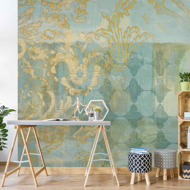 Papel pintado adornos Moroccan Collage In Gold And Turquoise