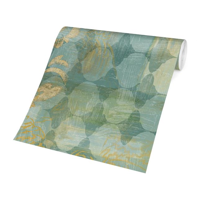 Papel pintado moderno Moroccan Collage In Gold And Turquoise