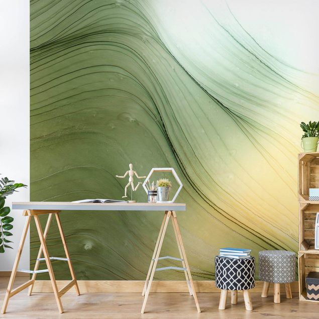 Papel pintado verde Mottled Green With Honey Yellow
