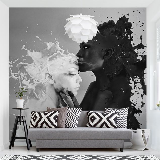 Papel pintado blanco y negro Milk & Coffee Kiss Black