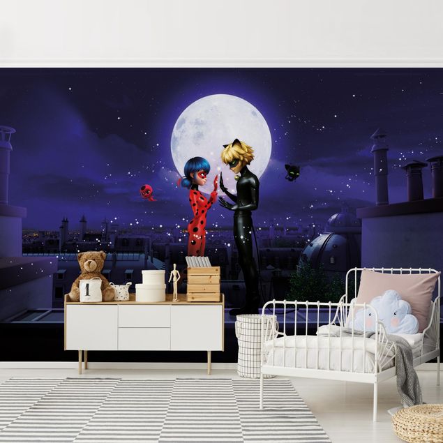 Papel pintado París Miraculous Ladybug And Cat Noir In The Moonlight