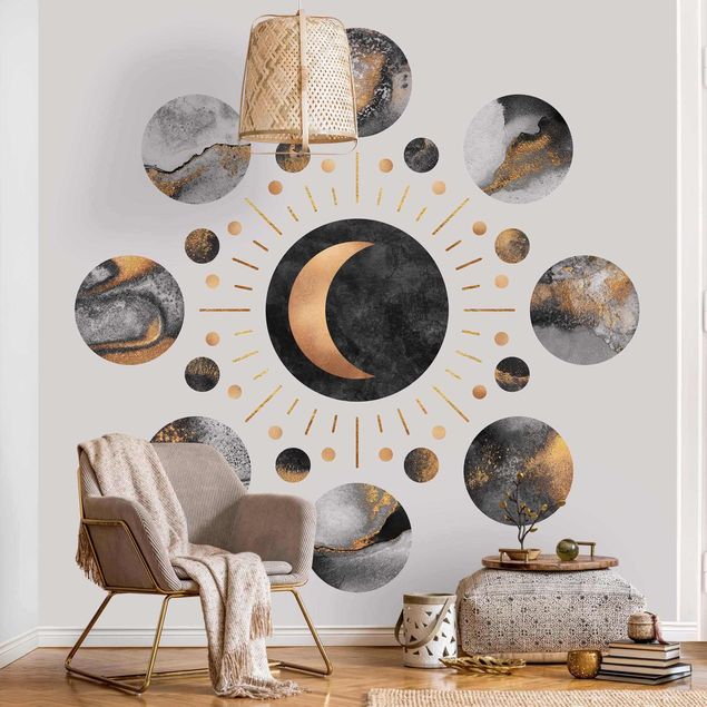 Papel pared dorado Moon Phases Abstract Gold