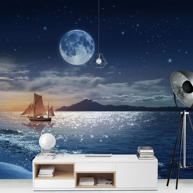 Papel pintado moderno Moon Night Sea