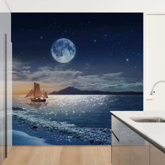 Papel pintado paisajes Moon Night Sea