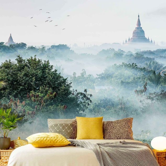Papel pintado moderno Morning Fog Over The Jungle Of Bagan
