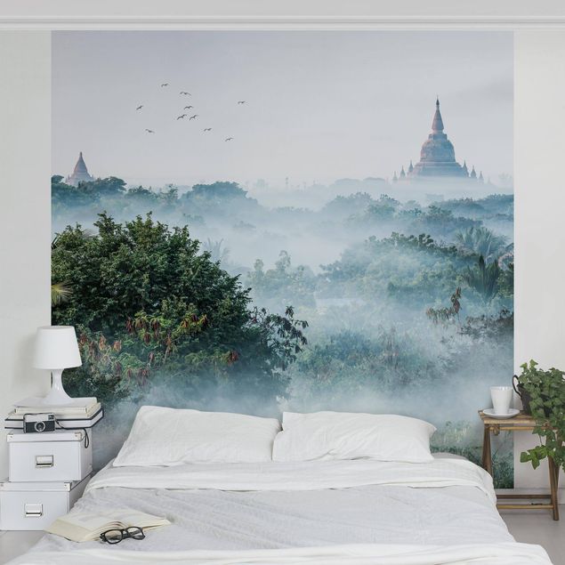 Papel pintado paisajes Morning Fog Over The Jungle Of Bagan