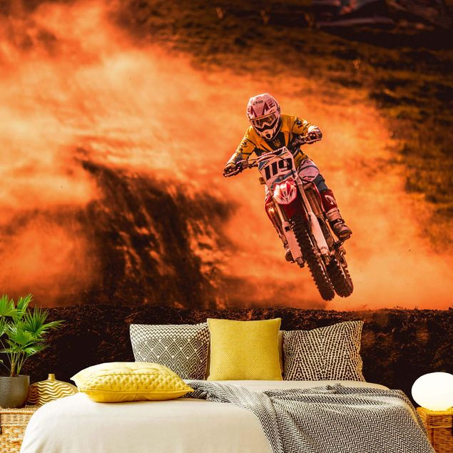 Papel pintado tonos naranjas Motocross In The Dust