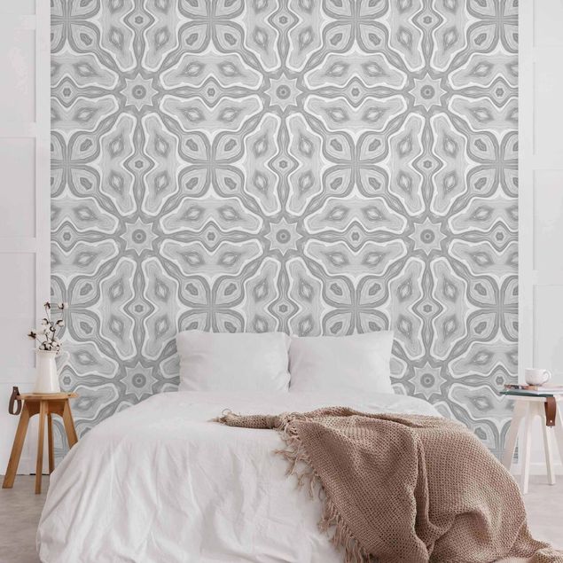 Papel pintado zen Pattern In Gray And Silver With Stars