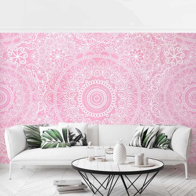 Papel pintado geométrico Pattern Mandala Light Pink