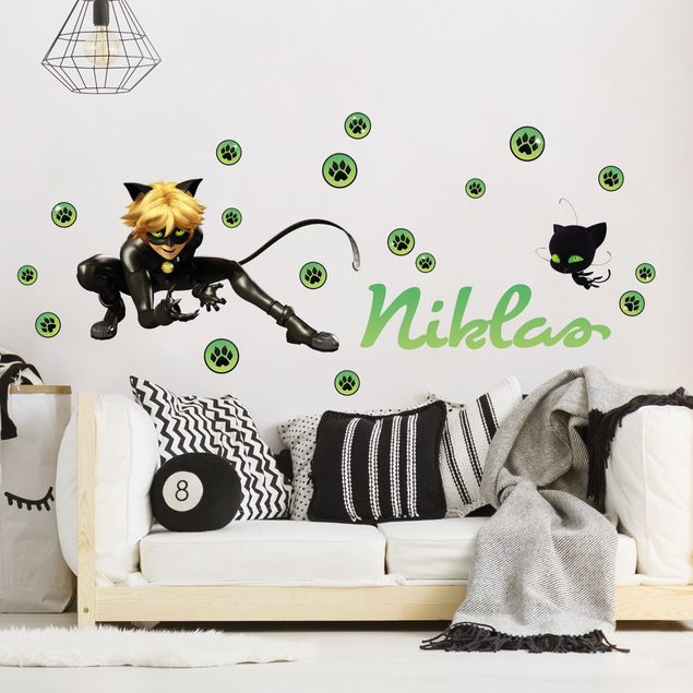 Decoración habitación infantil Miraculous Cat Noir Customised Name