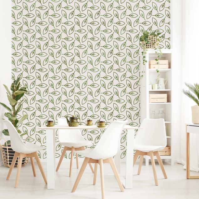 Papel pintado flores Natural Pattern Leaf Lines In Green